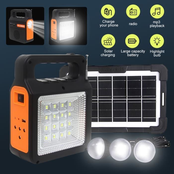 Kit de stockage d'énergie d'urgence pour groupe électrogène à panneau solaire portable avec chargeur USB à 3 lumières LED