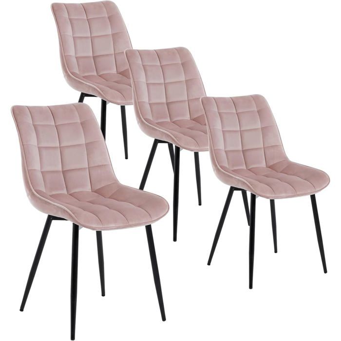 WOLTU 4X Chaise de Salle à Manger Chaise de Cuisine Assise rembourrée en Velours épais Pieds en métal Rose