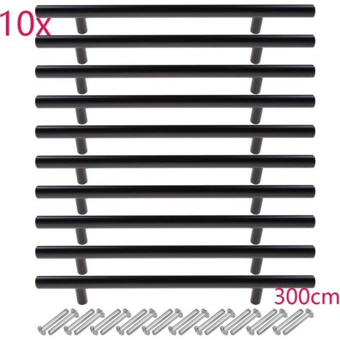UNI 10pcs Barre en T Poignées 12*192*300mm Boutons avec Vis Armoire Tiroir Cuisine Meuble Acier Inoxydable