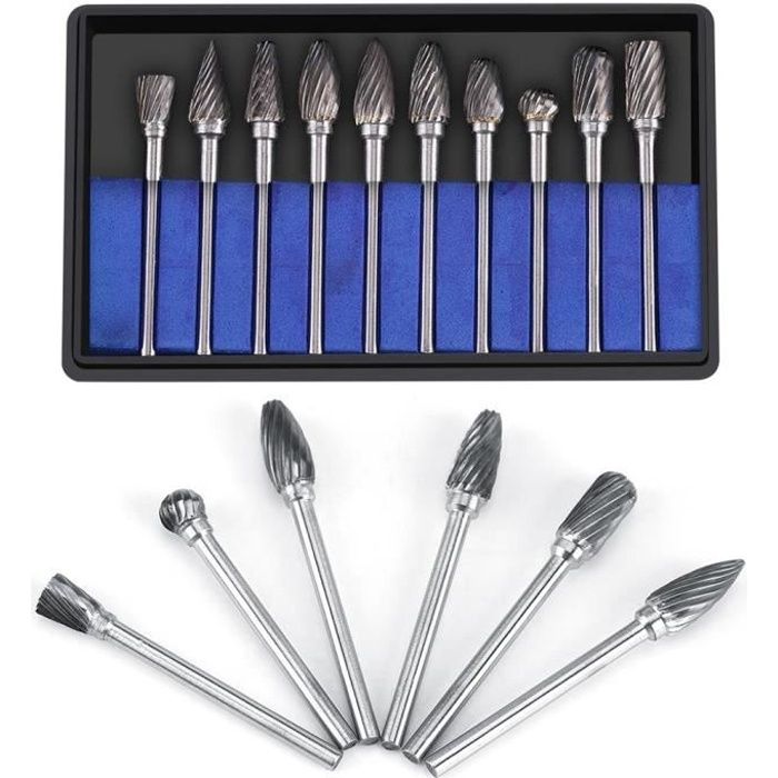 10pcs Fraise en Bout en Carbure Cémenté À Gravure Bits Sculpture Perceuse Outils Titanium Endated Mill 1-3mm 
