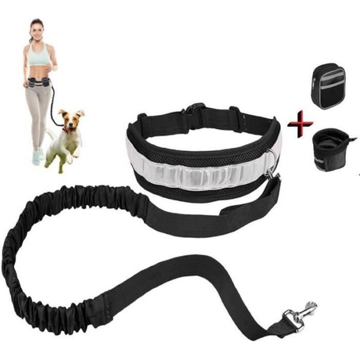 Meilleurs prix pour Kit Ceinture Laisse Chien Main Libre Réfléchissant Pour Course À Pied  Running Jogging  Cani Rando  Vélo + Deux Pochettes - Noir