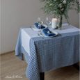 Nappe De Table En Tissu À Carreaux Vichy Estella - 100% Lin, Blanc Bleu (100 X 100 Cm) Carré Festif Campagnard Pour Maison R[n15078]-1