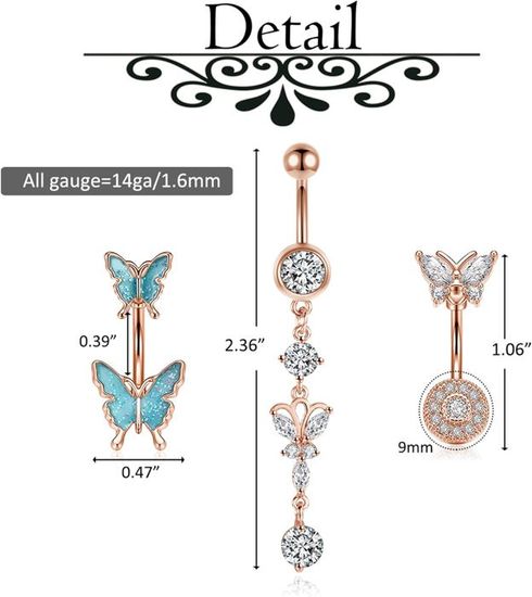 Lot De 4 Piercings De Nombril Pour Femme - Acier Chirurgical 316L - Modèles CZ, Clicker, Pendentif - Hypoallergénique