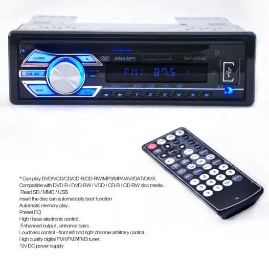 Autoradio DIVX DVD MP3 USB SD IPOD RDS Bluetooth écran 7 pouces HD motorisé