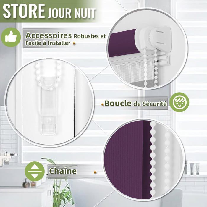 Store Enrouleur Jour Nuit De Double Tissu - 60 X 150 Cm (Lxh) Blanc-Anthracite-Aubergine, Store Store Enrouleur Jour Nuit De Double Tissu - 60 X 150 Cm (Lxh) Blanc-Anthracite-Aubergine, Store