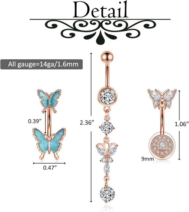 Lot De 3 Piercings Nombril Luxe Neufs - Sans Emballage - Modèles Non Spécifiés