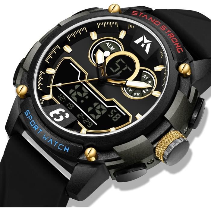 Montre Digitale Militaire Homme Sanda - Chronomètre, étanche, Bracelet Silicone Noir