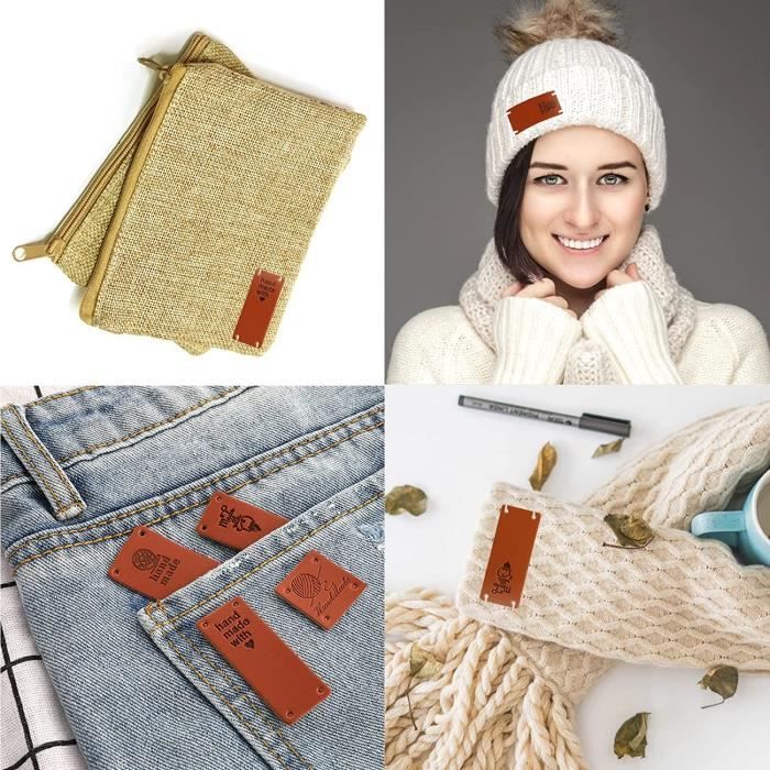 étiquettes Personnalisées à Coudre 30 Pièces Étiquettes Fait Main Cuir PU Au Crochet Pour Articles Faits à Etiquette Couture