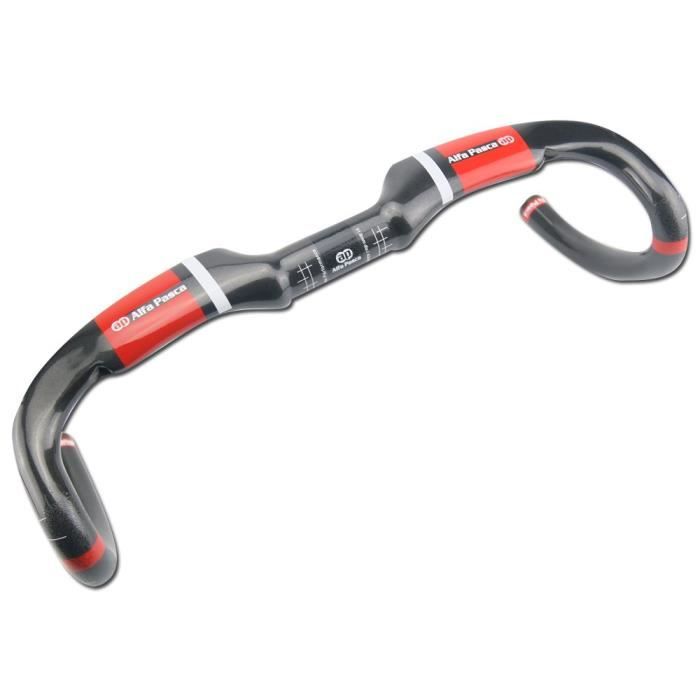 Guidon de velo de route en carbone Alfa Pasca 31.8mm noir avec rouge UD brillant 440mm Cdiscount Sport