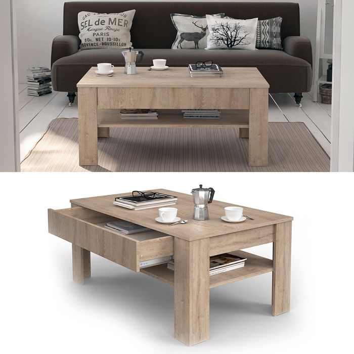 Table Basse Amato 57831 Béton/blanc 90x52.6cm - Table basse