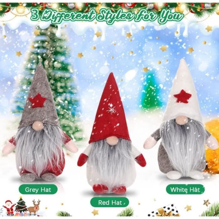 Lot de 3 Deco Noel GNOME Peluche Elfe Gnomes Peluche Poupée Mini Père Père  Noël Christmas Décoration pour Arbre de Noël - Cdiscount Maison