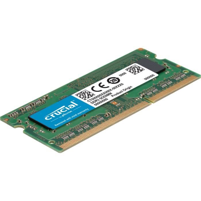 CRUCIAL - Mémoire PC Portable SO-DIMM DDR3 - 8Go (1x8Go) - 1600 MHz - CAS  11 (CT102464BF160B) - Achat / Vente mémoire ram Crucial sodi 1x8 1600 C11  DDR3 à prix déchiré 0649528754592 - Cdiscount