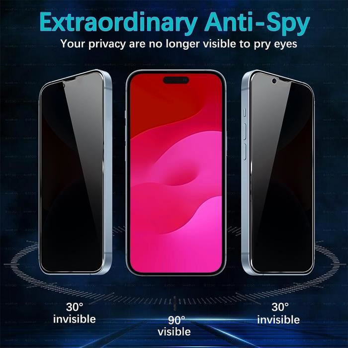 4 Pièces Verre Trempé Anti Espion pour iPhone 15 Pro Max - Film Protection  Noir
