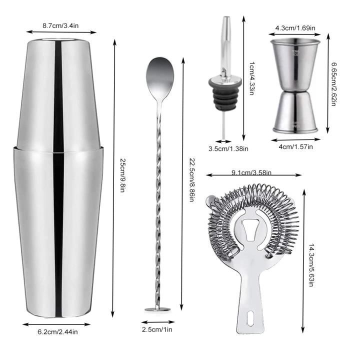Shaker à cocktail 5 pièces en acier inoxydable Cocktail Shaker