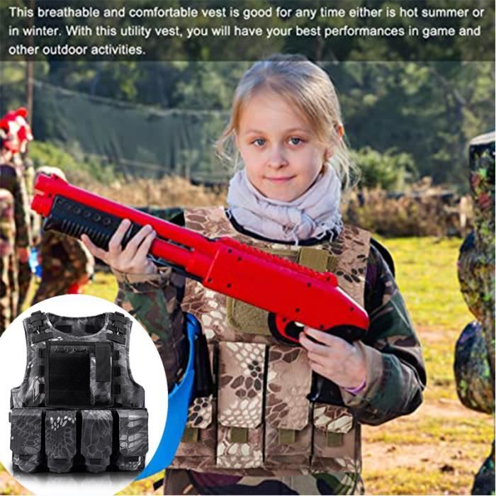 Gilet Tactique ANNEFLY Equipement Cs Reel Pour Enfants Noir Brillant Nylon Taille ajustable Noir Brillant Cdiscount Pret a Porter