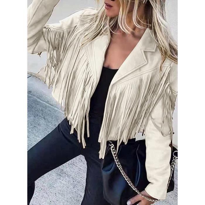 Veste Frange Femme Daim Haut recadr Western Denim Blouson
