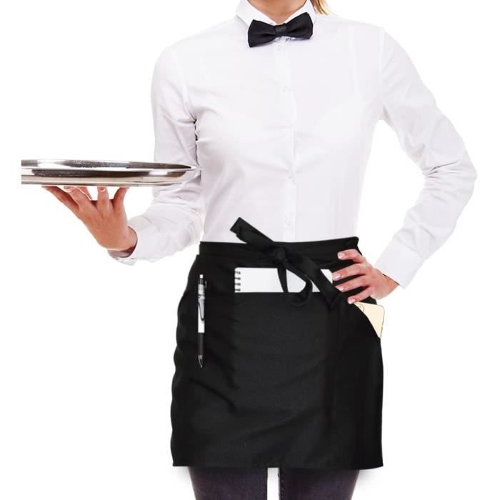 Lot De 3 Tabliers Courts Professionnels 3 Poches - Imperméable Cuisine Serveur