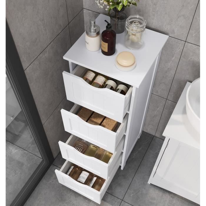 Tiasott Meuble Bas Salle De Bain Blanc - Armoire Étroite Avec Porte Et Étagère - Rangement Moderne