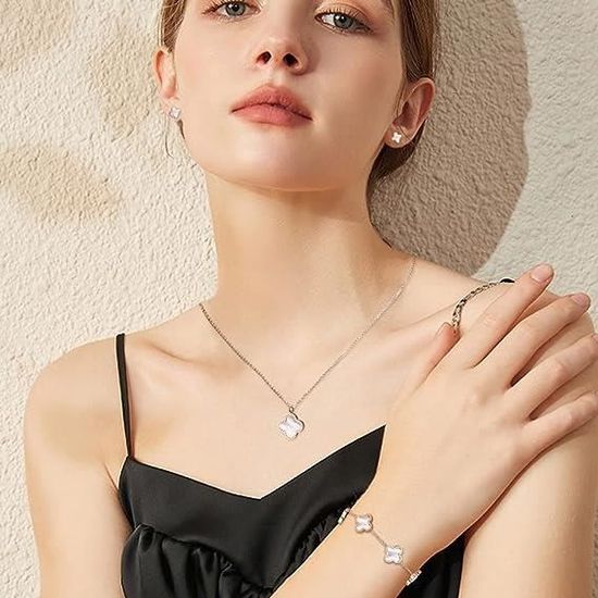 Ensemble Bijoux Trèfle à Quatre Feuilles Pour Femme – Collier, Bracelet, Boucles, Bague – En Acier Plaqué Or