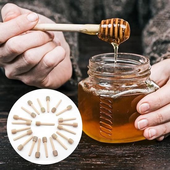 Dosamiele Cuillère en bois 15,5 cm pour pot de miel bâton dose