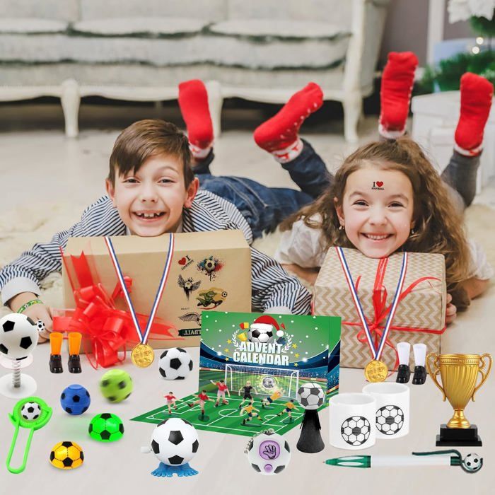 Calendrier De L'Avent Du Football 2025 Pour Enfants, 24 Jours De Cadeaux De Fête De Football Avec Chaussettes, Cadeau De Compte à Rebours De Noël Pour Les Jeunes Fans De Football