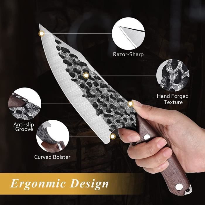 OOKUU Viking Couteau Japonais pour Chef, cuisine, avec aiguiseur