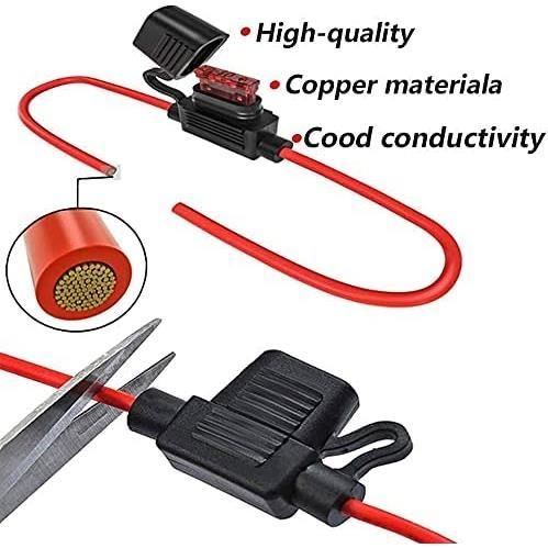 5 Porte-fusibles à Lame étanches Avec Fil - 12V 30A, Pour Voiture, Camping-car, Bateau - Installation Facile Et Fiable - 3