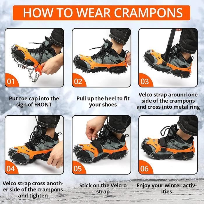Crampons Antidérapants 5 Dents Acier Inoxydable - Pour Randonnée, Pêche Sur Glace, Escalade (neufs)