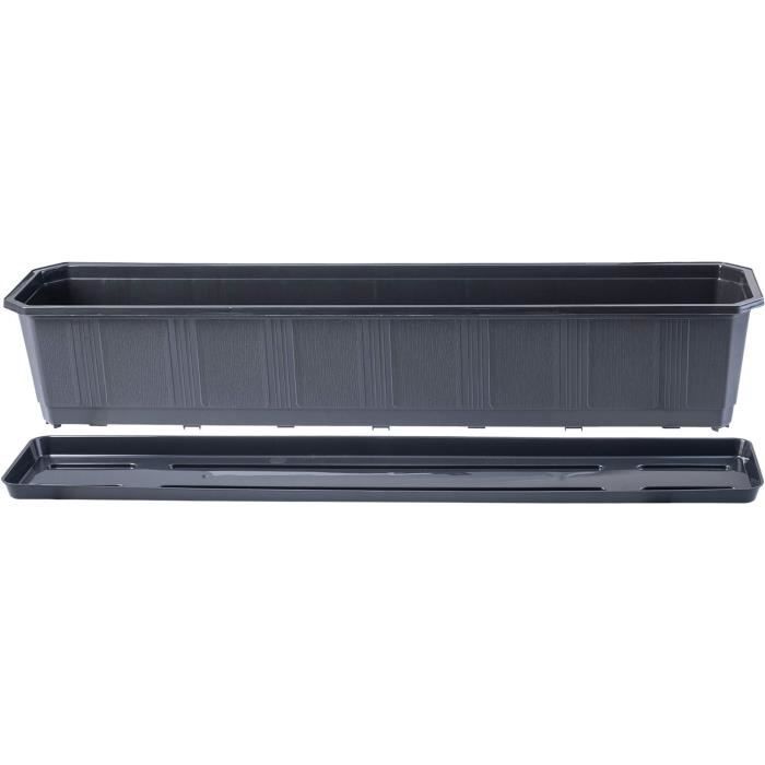 SUSTANIA Lot 10 Jardinières Balcon 60 Cm Anthracite Avec Soucoupe – Plastique UE Recyclable