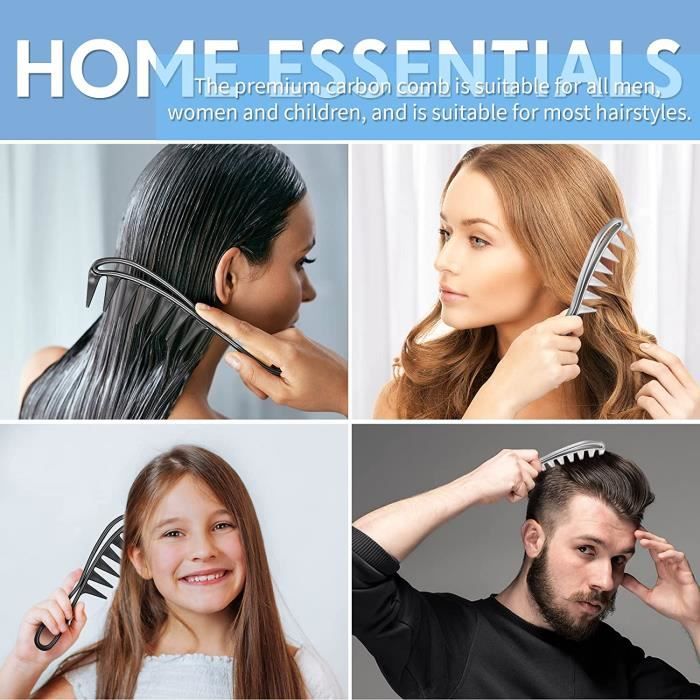 Peigne Coiffeur à Grosses Dents Anti-statique - Longueur 20 Cm, Noir, Pour Tous Types De Cheveux