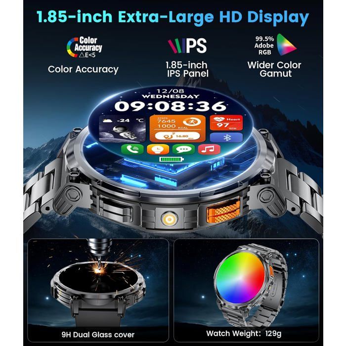 Montre Connectée Homme EF124 - Écran AMOLED 1.62", Appels Bluetooth, IP68, 110+ Sports, Autonomie 15 Jours