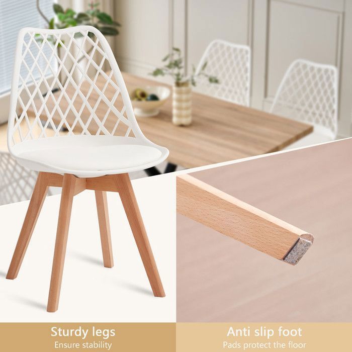 Lot De 6 Chaises De Salle à Manger Scandinaves – Dossier Rembourré, Pieds En Bois, Blanc, Charge 125 Kg