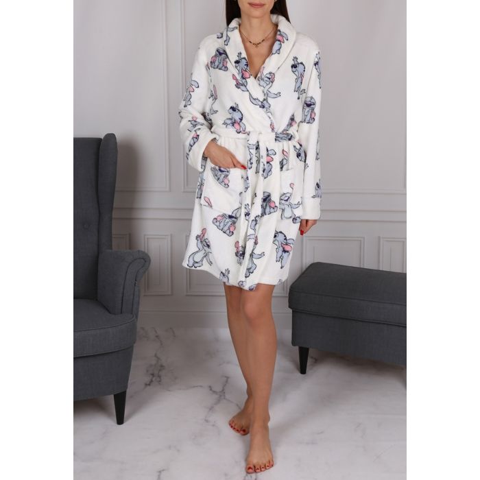 DISNEY Stitch Blanc, peignoir pour FEMME avec ceinture, peignoir