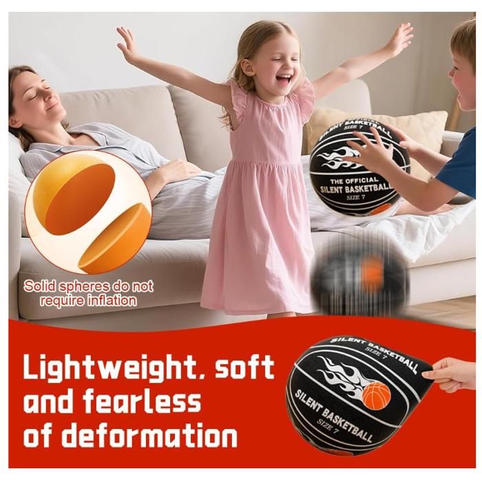 STILER Silent Basketball – Ballon De Basket Taille 7 En Mousse Haute Densité, Silencieux (2 DB), Pour Intérieur, Sans Gonflage