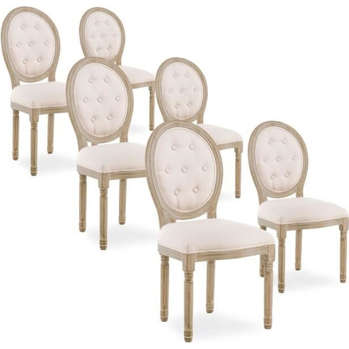 INTENSEDECO Lot de 6 chaises capitonnées Gaya Tissu Gris Intense Déco