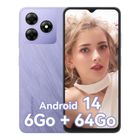 Blackview WAVE 8C Smartphone, 6Go (2+4) RAM /64Go ROM, 6.56" 13MP 4700mAh Téléphone Portable Android 14 GPS Double SIM 4G - Violet
