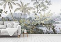 Papier Peint Jungle Plantes Aquarelles De La Jungle Tropical Papier Peint Panoramique Moderne Décoration Murale, 300 x 210cm(LXH)