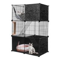 BriSunshine Cage à chat en métal pour l'intérieur, Caisse pour chat DIY avec lit pour chat, hamac, escalier, griffoir, bac à