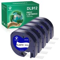 5x GREENSKY Compatible Plastique Ruban 91201 Noir sur Blanc , 12mm x 4m, recharge Dymo Ruban pour Dymo LetraTag LT-100H LT-100T