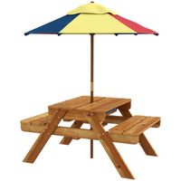 Ensemble table de pique-nique enfant 4 places avec parasol et 2 bacs