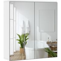 Armoire Murale Salle de Bain avec 2 Portes Miroirs - Yaheetech - Blanc - Étagères Hauteur Réglable