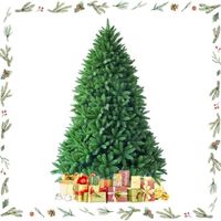 GOPLUS Sapin Artificiel De Noël 150CM,en PVC Ignifuge Avec 150 Éclairages, Arbre à Aiguille 300 Branches,en 2 Sections,Vert