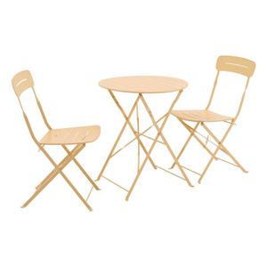 ZECIIYE Table Bistrot Avec 2 Chaises Pliantes - Ensemble Extérieur Résistant Terrasse Balcon Crème