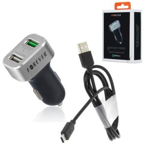 CHARGEUR TÉLÉPHONE Chargeur Auto 2 USB Rapide & Câble Type C 1m Pour 