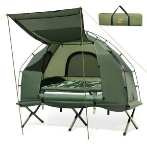 TENTE DE CAMPING COSTWAY Tente de Camping 1 Places 5 en 1-Matelas,Oreiller Gonflables-Auvent Tissu Polyester Etanche-Sac-Tiges en Fibre de Verre