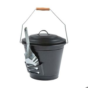 Seau à cendres avec couvercle, pelle et brosse, seau à charbon en métal 19  litres avec anse pour cheminée intérieure et extérieure, foyer, poêle à  bois, barbecue, noir - Conforama