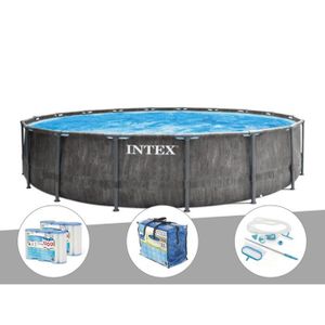 PISCINE Kit piscine tubulaire Intex Baltik ronde 5,49 x 1,22 m + Bâche à bulles + 6 cartouches de filtration + Kit d'entretien