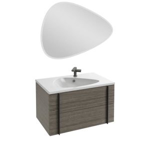 MEUBLE VASQUE - PLAN Meuble lavabo simple vasque 80 cm JACOB DELAFON Nouvelle Vague chene tranché + miroir