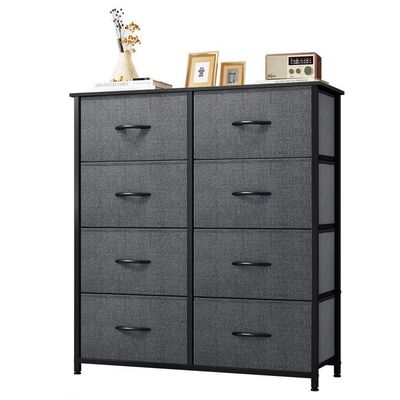 YITAHOME Commode 10 Tiroirs En Tissu Gris - 84x30x120 Cm - Structure Acier Blanc - Pour Chambre, Salon, Couloir