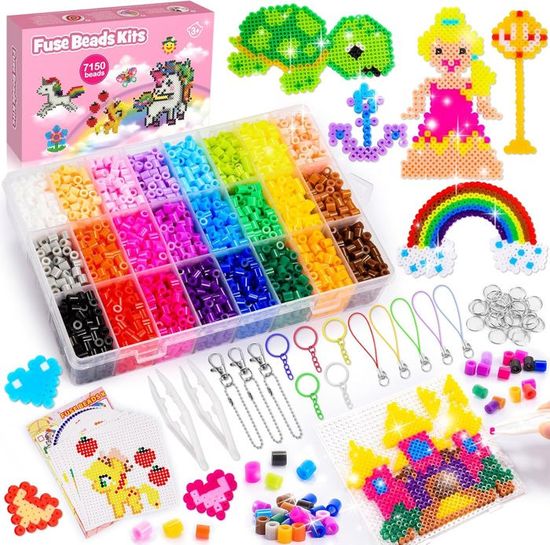 Set Perles à Repasser 10 Mm – 1300 Pièces, Thème Mer, 34 Accessoires – Plaque Hexagonale, Modèles – Jouet Créatif 3 Ans + – Coffret Cadeau